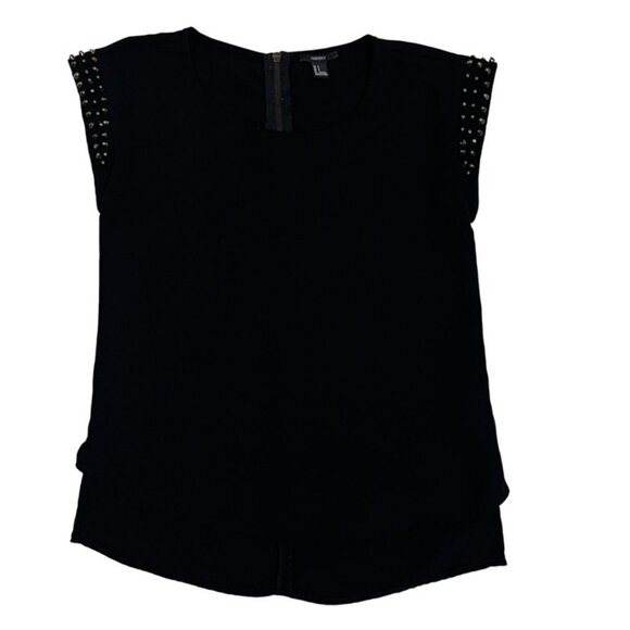 Forever 21 blouse women's S black studded short sleeve - Picture 6 of 8